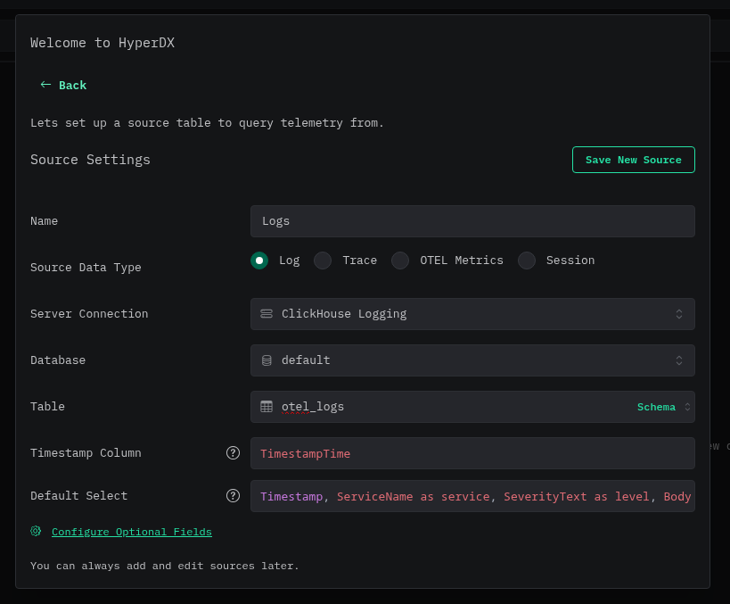 Screenshot: Step 4: Setting Up HyperDX with ClickStack
